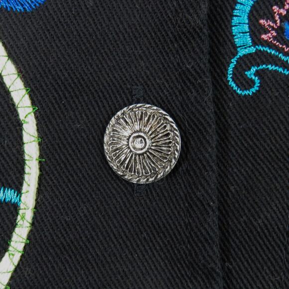White Stag 80s Vintage Black Denim Jacket Floral Abstract Embroidered Medium - Picture 4 of 5